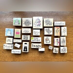 VTG Wooden Craft Stamps Lot of 28 Wedding, Birthday, Plants, Flowers, Foliage